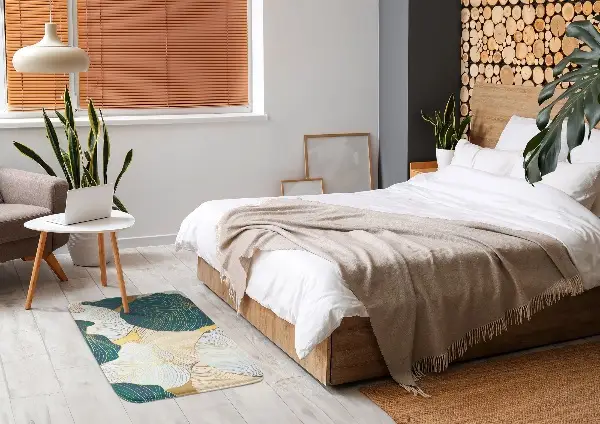 Tappeto moderno Foglie nei toni del verde e dell'oro