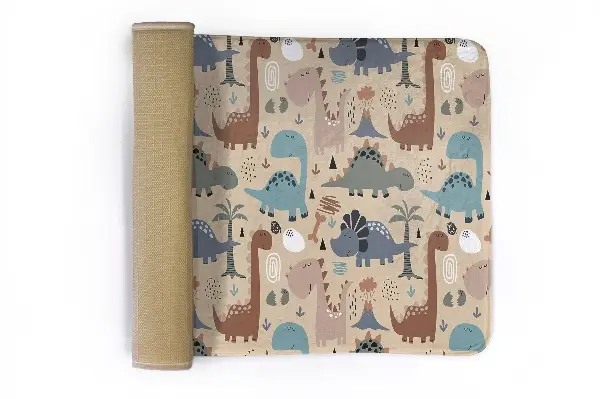 Tappeto moderno Dinosauri colorati su sfondo beige