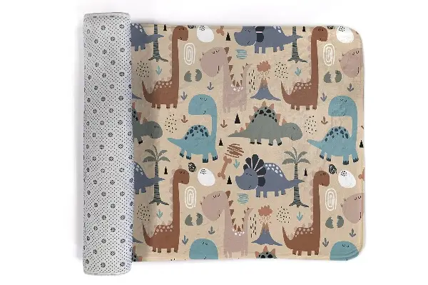 Tappeto moderno Dinosauri colorati su sfondo beige