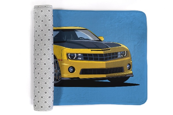 Tappeto moderno Auto sportiva gialla su sfondo blu