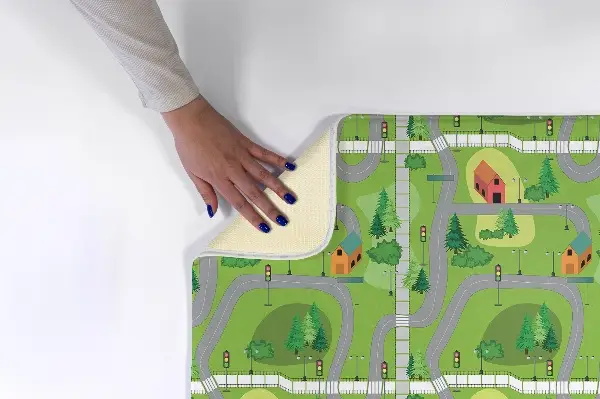 Tappeto moderno Strade e case in un paesaggio verde