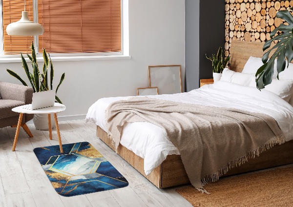Tappeto moderno Motivo geometrico con accenti blu e oro