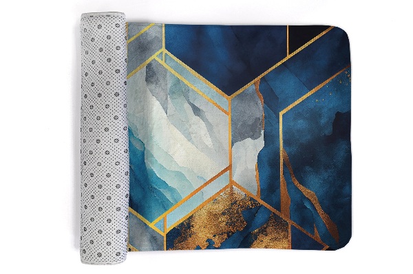 Tappeto moderno Motivo geometrico con accenti blu e oro