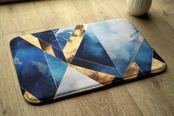 Tappeto moderno Motivo geometrico nei toni del blu e dell'oro