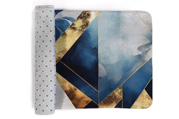 Tappeto moderno Motivo geometrico nei toni del blu e dell'oro