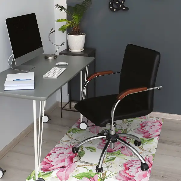 Tappeto per sedia con ruote Peonie Rosa