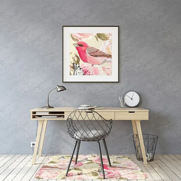 Tappeto sedia ufficio Fiori Uccelli Farfalle
