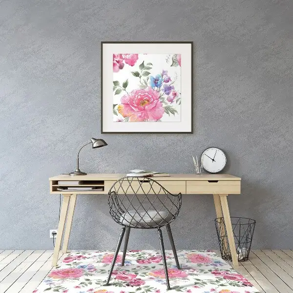 Tappeto per sedia con ruote Fiori Rosa